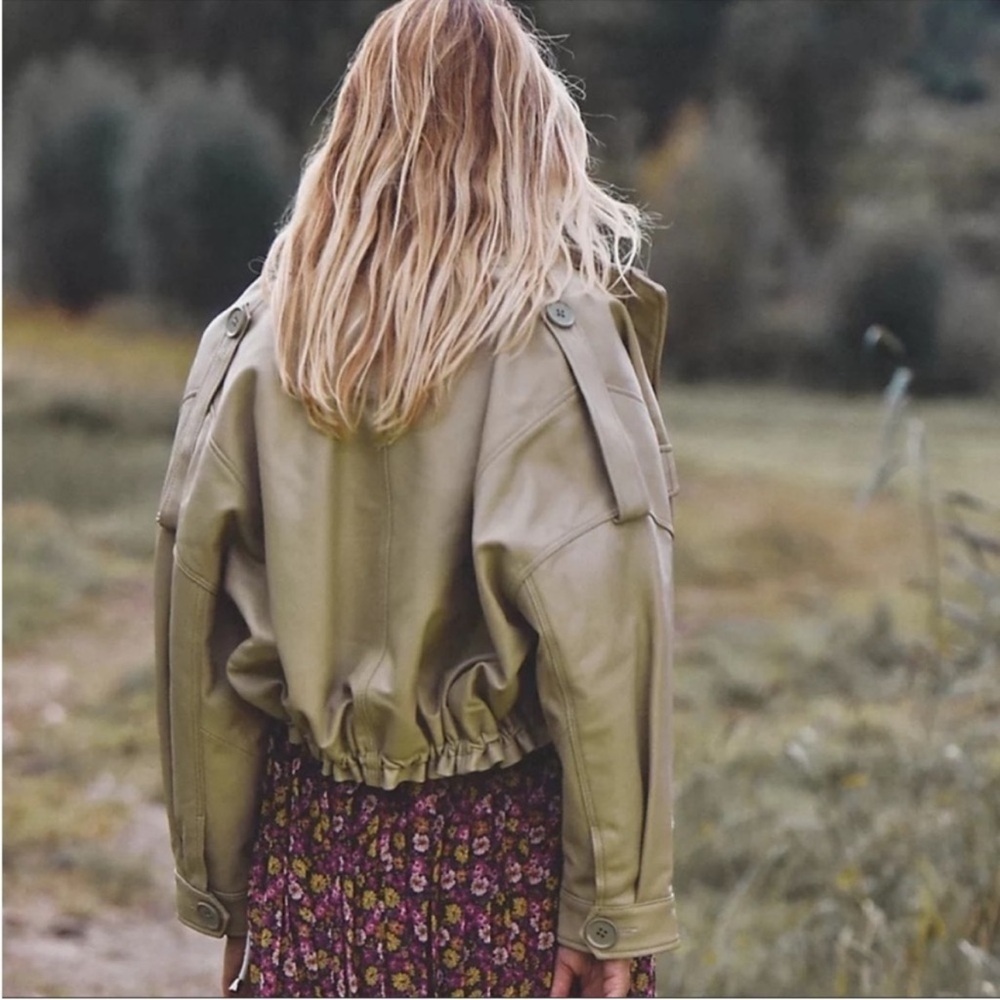 Anthropologie Bubish Savannah Leather Moto Jacket Olive Green Medium NWT - Picture 2 of 4